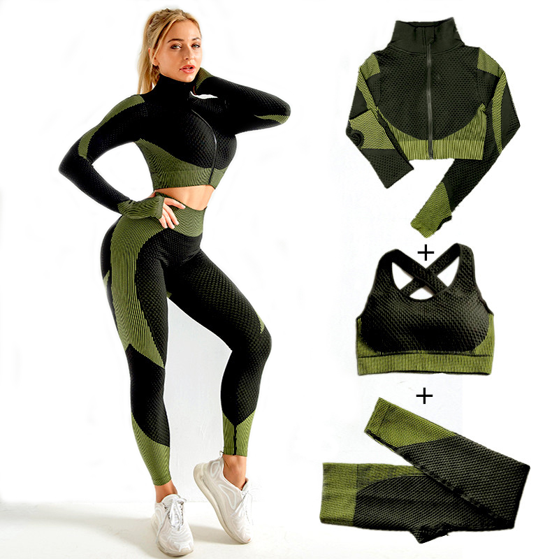 Compression Long Pant - النساء سلس اليوغا مجموعات 2 قطعة/3